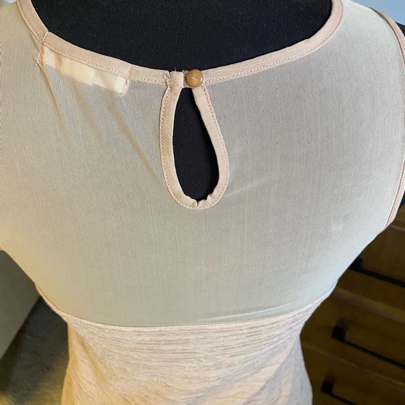 Cream Ribbed/Mesh Bodycon Dress - Picture 3 of 5